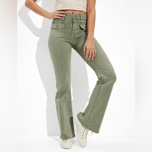 AE Stretch High-Waisted Flare Jean Sage Green Denim